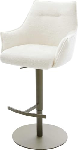DELIFE Barstuhl Alja-Flex Drehfuß höhenverstellbar Metall Titanfarben Bouclé Soft Beige Taschenfederkern