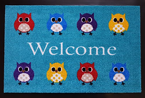 Trendstern® Trendprodukteshop Fußmatte Fußabtreter Willkommen Eule Eulen Schmutzmatte (türkis)