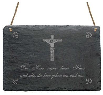 SCHIEFERPLATTE SCHILD « HAUSSEGEN SPRUCH » mit MOTIV Haushalt Wohnen Dekoschild Dekoration Christ