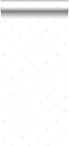 papier peint coeurs argent et blanc 53 cm x 10.05 m - ESTAhome