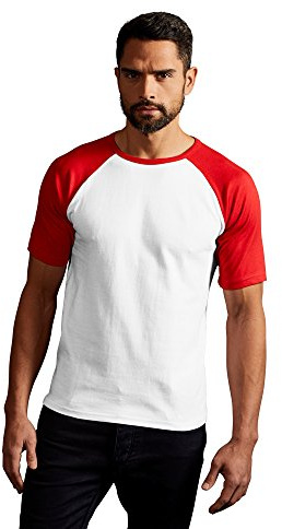 Raglan Baseball T-Shirt Herren, Weiß-Rot, XL