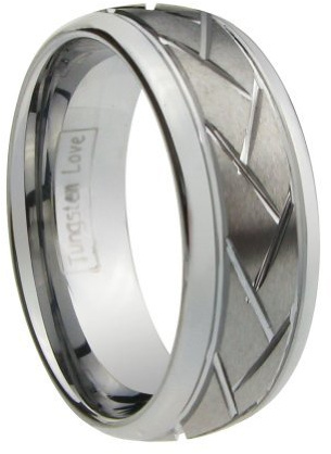 JewelryWe Schmuck Triton Herren-Ring Damen-Ring Wolframcarbid Ring Unisex mit Laser geätzten Kreuz/Zickzack Rillen Hochzeitband Verlobungsring 8mm Breite Größe 54 bis 67
