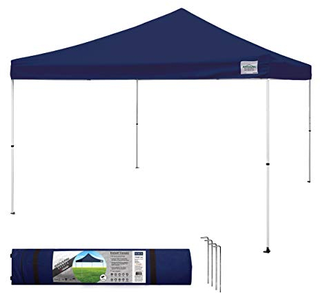 Caravan Canopy 12 by 12 Foot Polyester Straight Steel Leg Instant Pop Up Canopy Tent with Adjustable Height for Outdoor Events, Blue