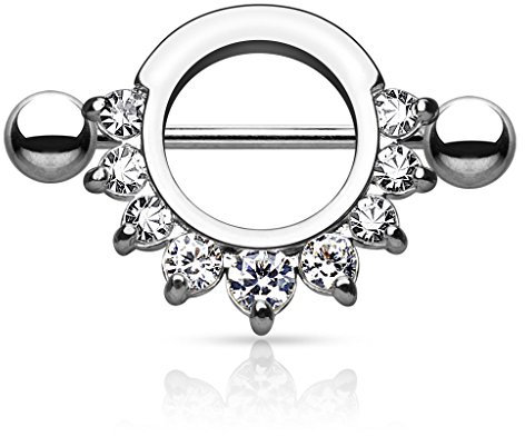 Autiga Brustwarzen Piercing Nippelpiercing Brustpiercing Nipple Shield Schild Zirkonia Kristalle Silber