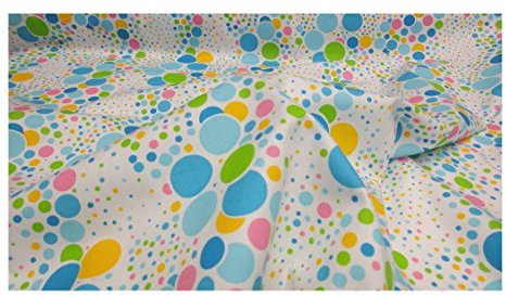 Fabrics-City% BUNT/WEIß KREISE-MUSTER BAUMWOLLE STOFF KINDERSTOFF PATCHWORK STOFFE, 2987