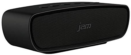 Jam Heavy Metal Bluetooth Wireless Speaker - Compact & Portable with up to 8 Hours of Playtime, Dual Passive Bass Radiator with Lifelike 20W Stereo Sound, Speakerphone Function, Aux-In Port - Black