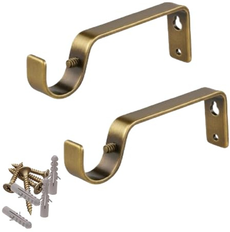 Curtain Pole Rod Bracket Pipe Holder Heavy Duty Drapery Ring Hook Sturdy Metal Alloy Curtain Brackets 19mm by HomeElabador (Brass)