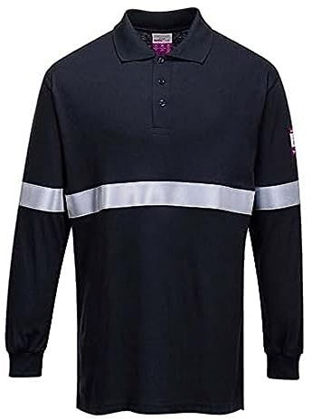 Portwest Flammhemmendes, antistatisches Langarm Poloshirt mit Reflektionsstreifen, Größe: M, Farbe: Marine, FR03NARM
