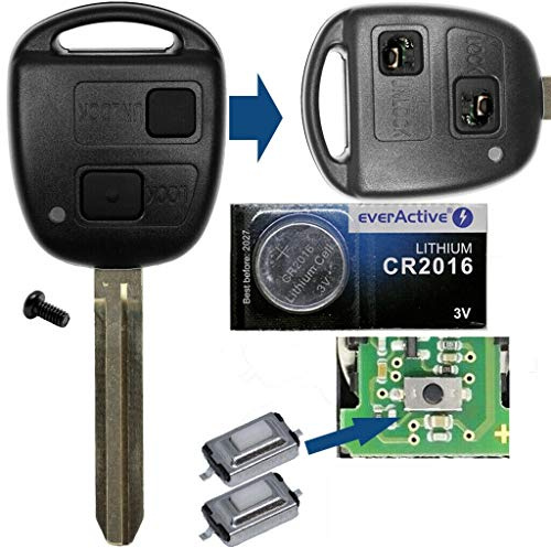 Auto Schlüssel Funk Fernbedienung 1x Gehäuse 2 Tasten TOY43 + 1x Tastenfeld + 2X Mikrotaster + 1x CR2016 Batterie für Toyota