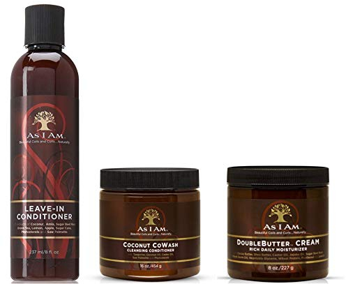 As I Am Naturally | 3er-Set | Co-Wash mit Kokosnuss, 454 g | Leave-In-Spülung, 237 ml | Feuchtigkeitsspendende Creme „DoubleButter“, 227 g