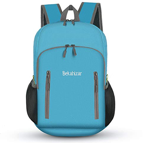 Bekahizar Faltbarer Rucksack Leicht Klein Wanderrucksack 20L Reiserucksack Tagesrucksack Tasche für Männer Frauen Jugendliche Outdoor Wandern Reisen (blau)