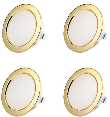 Sweet Led® 4x flache Einbauleuchte 230V IP44 - Möbeleinbauleuchte 3,5W LED - Badleuchte Einbauspot rund - Ultra Flache mini Feuchtraumleuchte - Möbel Einbaustrahler - Gold, warmweiß