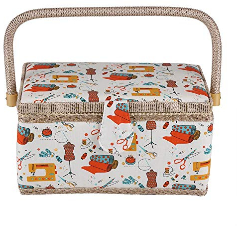 GOTOTO Nähkästchen mit Griff, Nähkästchen für Haus und Reisen, Nähzubehör, Aufbewahrungsbox, 27,8 x 18 x 14,5 cm