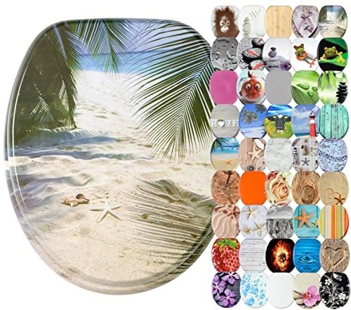 Sanilo WC Sitz ohne Absenkautomatik, viele neue Toilettendeckel zur Auswahl, hochwertige Oberfläche, stabile Scharniere, leichte Montage (Beach)