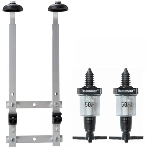 We Can Source It Ltd - Durable Black 2 × 50 ml Solo Bar Optic Spirit Measures with 2‑Bottle Wall Mount Bracket — Heavy‑Duty, Accurate Pour, For 70 cl–1 L Bottles, Compact Bar or Home Use, Fast Setup