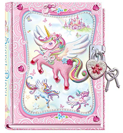 DUDUBUY Magisches Einhorn-Tagebuch mit Schloss für Kinder, kleine Mädchen, Tagebücher, 13 x 17 x 1, 300 Seiten, liniert, niedliches geheimes Notizbuch mit Schloss, 2 Schlüssel für Kinder, Schreiben