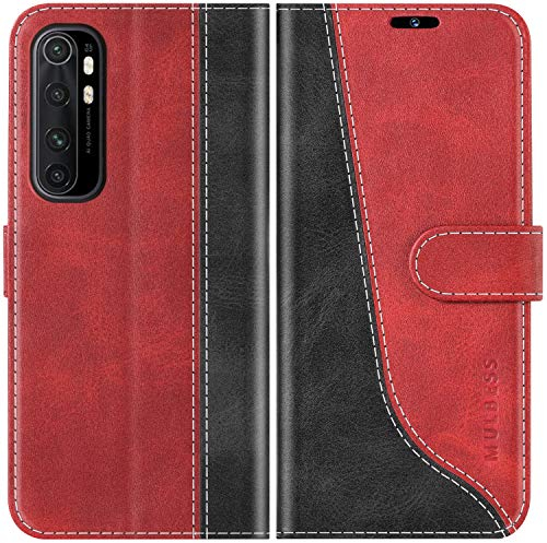 Mulbess für Xiaomi Mi Note 10 Lite Hülle, Handyülle Leder mit Kartenfach, Klapphülle mit Magnetverschluss, Flip Case Etui Handytasche Schutzhülle, Stilvoll Wein Rot