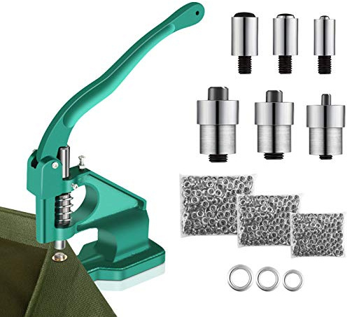 Cocoarm Macchina Manuale per Occhielli con 3 Fustelle (6/10/12 mm) e 1500 Occhielli argentati, Adatta per Tende, Cinture, Borse e Scarpe