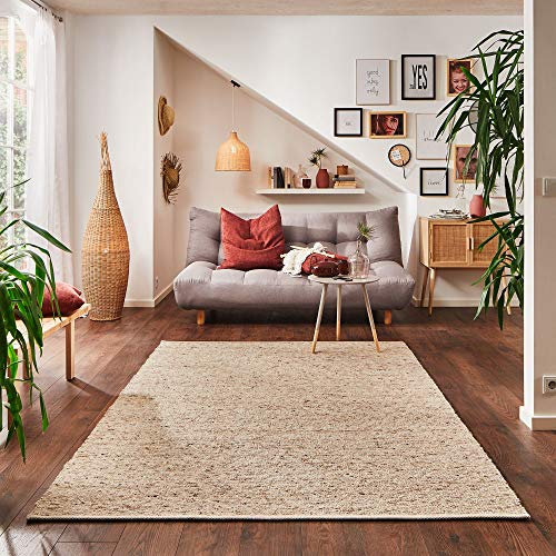 Steffensmeier Handwebteppich Walchsee | Wolle (Schurwolle), Natur Dunkel, handgewebt, Größe: 200x200 cm Wohnzimmer und Schlafzimmer