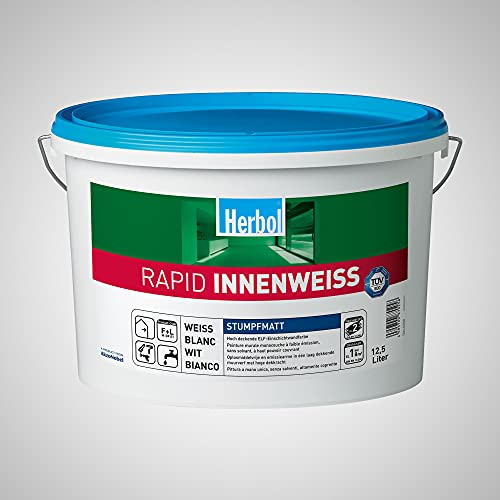 Herbol Radpid InnenweißWeiß Dispersionsfarbe | Hochdeckende Wandarbe mit sehr hohem Weißgrad | 12,5 liter