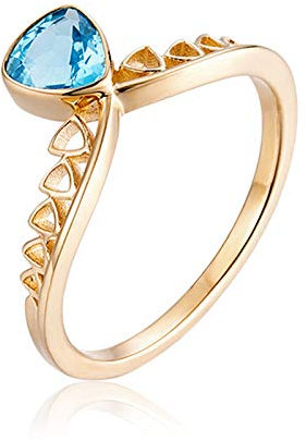 AMDXD Verlobungsring Gold, 18K Gelbgold Ring Verlobung Gold 0.8ct Dreieck Aquamarin mit Hohl Design, Gelb Gold, Gr.50 (15.9), Umfang: 51mm, Echte Goldserie