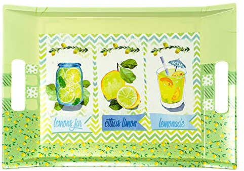 Lashuma Melamin Tablett gelb grün, Design: Zitrone, Italienisches Küchentablett eckig 38x27 cm