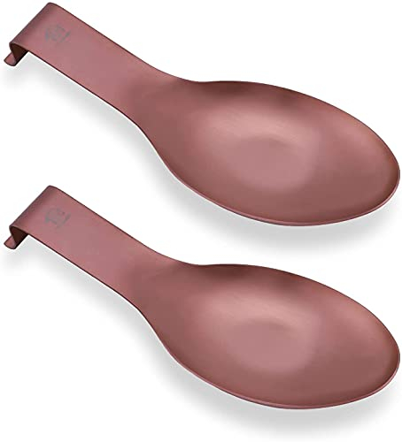 Vila KuChe Stainless Steel Spoon Rest for Kitchen Spoon Holder Counter Cooking Utensil Rest Spoon Heavy Duty Dishwasher Safe 2pcs(Rose Gold)