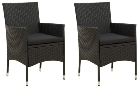vidaXL 2X Gartenstuhl mit Kissen Gartensessel Essstuhl Stuhl Sessel Stühle Balkonstuhl Terrassenstuhl Gartenmöbel Poly Rattan Schwarz