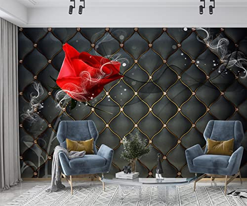 XAONUO Fleurs Papier Peint Panoramique Rouge Rose Motif 140X70Cm Papier Peint Intissé 3D Effet Poster Geant Mural Personnalisé 3D Pour Salon Chambre Décoration Murale