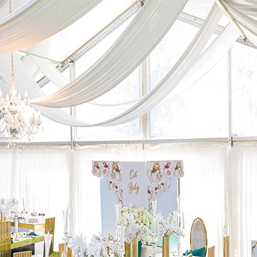 Deckenvorhänge, 2 Stoffbahnen, 152 x 601 cm, extra lang, weiß, Chiffon, Bogen, Drapierung, Dekorationen, Betthimmel, durchsichtige Vorhänge für Hochzeit, Geburtstag, Party, Zeremonie, Zelt, Drapierung