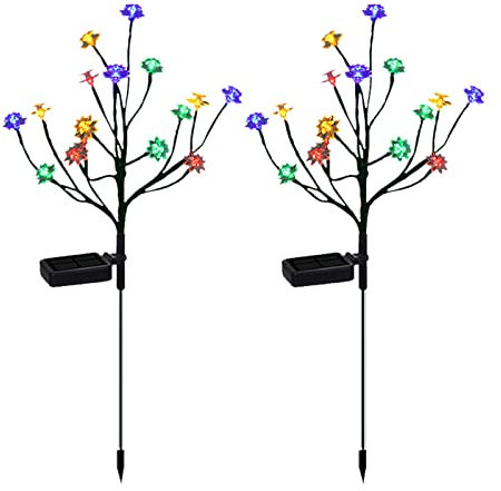 Matybobe LED-Solarleuchten Lotus-Form 2er-Pack Bunte Farbverlauf Blumenzweig dekorative Lampe, wasserdicht, automatisches EIN-/Ausschalten für den Außenbereich, Gartenpfahl,Landschaftslampe,Terrasse