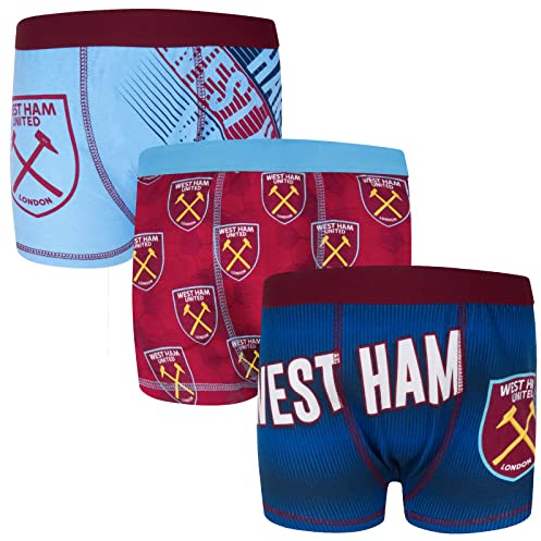 West Ham United FC Boys Boxer Shorts 3 Pack Crest Kids Official Football