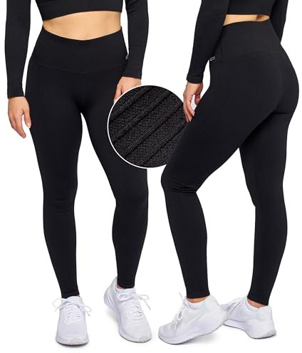 Snocks Gerippte High Waist Leggings Damen – Nahtloses Design, Blickdicht & Elastisch – Sportleggins lang für Alltag & Training, Yoga Hose oder Laufhose – Größe XS