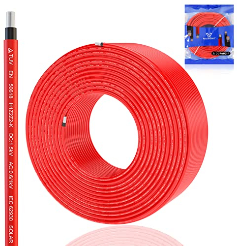 RELIAGINT Cable 50 Meters 4mm² - Weatherproof, Tinned Copper Connector for Rust & Oxidation Protection - Red Solar Panel Wire - DC 1,500V / AC 600V