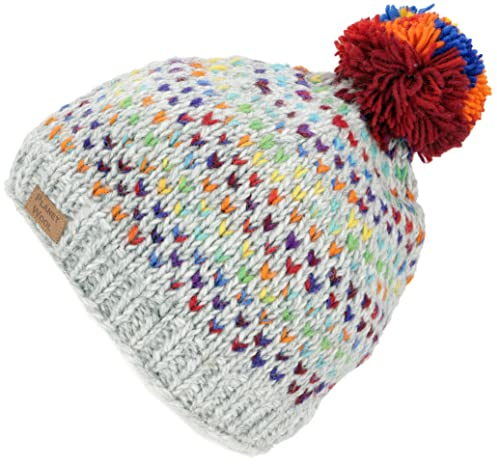 GURU SHOP Bommelmütze aus Nepal, Mütze aus Schurwolle, Wintermütze - Grau/bunt, Herren/Damen, Synthetisch