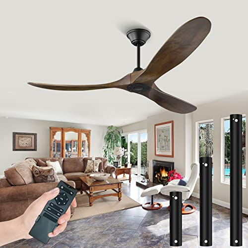 OUENGK Deckenventilator mit Fernbedienung und 3 Holz Ventilatorflügel,Timer,6 Geschwindigkeiten, 60'' (152 cm) Deckenventilatore Ohne Beleuchtung Leise für Schlafzimmer, Sommer Winterbetrieb