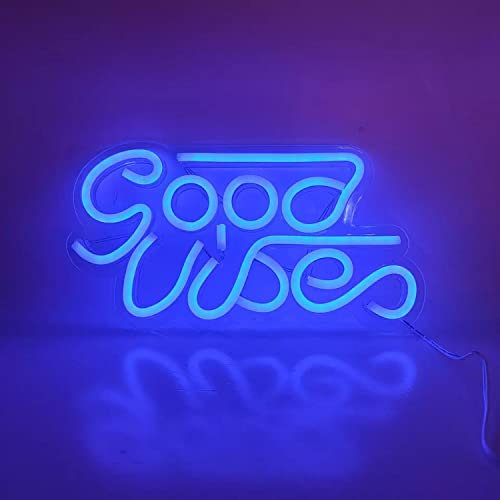Good Vibes Logo blau Schriftzug Neonlicht LED Neon Schild USB Licht Lampe Reklame Leuchte Kunst Motivation Spruch Wand Dekoration Gaming Setup Streamer Hintergrund Beleuchtung dekorative Wandleuchte