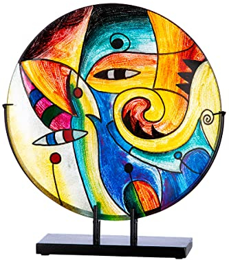 GILDE GLAS art Dekoobjekt Skulptur auf schwarzem Metall Ständer - Kunstobjekt handbemalt - Mehrfarbig Höhe 41 cm