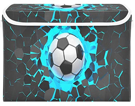 Storage Bins with Lid, Wall Football Ball Storage Box Organizer Toys Bedroom Nursery, 16.5x12.6x11.8 Large Collapsible Storage Cube for Home Office Closet Shelf