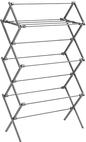 SONGMICS Wäscheständer, Standtrockner klappbar, kompakt, platzsparend, Stahlrahmen, 37 x 75 x 135,1 cm, einfacher Aufbau, für Innen- und Außenbereich, grau LLR770G01