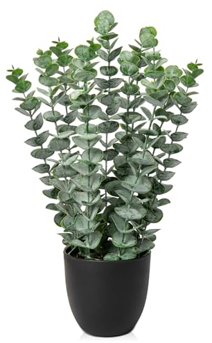 Briful Kunstpflanze Eukalyptus Künstliche Pflanze Wie Echt Zimmerpflanzen Dekopflanzen im Schwarzen Topf, Höhe 40 cm