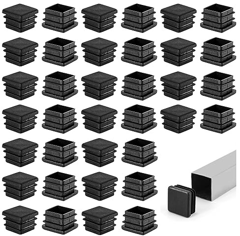 Quadratische Kappe. Quadratische Stuhlkappen. Schwarz, rutschfeste Endkappen aus Kunststoff für Rohre, Pads für Rohreinsätze. Für Tischbeine und Stühle, Möbel, Bodenschutz (36 Stück, 20 x 20 mm)