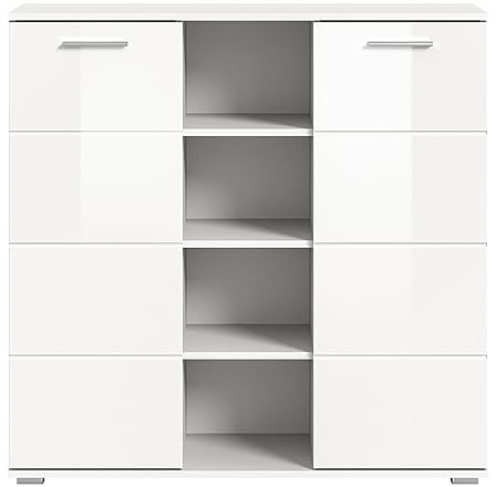 Newroom Kommode v4 weiß Hochglanz Sideboard Modern Elegant - 110x107x37 cm (BxHxT) - Highboard Anrichte - [Prenix.Eleven] Wohnzimmer Schlafzimmer Flur Esszimmer