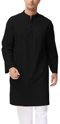 LVCBL Caftan pour Homme - Robe Musulmane - Col - Manches Longues - Boutonnière - Taille M à 3XL