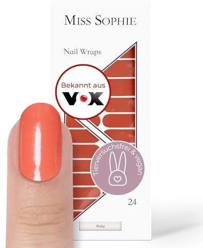 Original Miss Sophie Nagelfolien Frozen Glam I 24 ultra-dünne Nagellack-Streifen einfarbig Ruby I Für Finger- & Fußnägel I Hält auf Natur- sowie lackierten, Acryl-, Gel- & Shellac-Nägeln