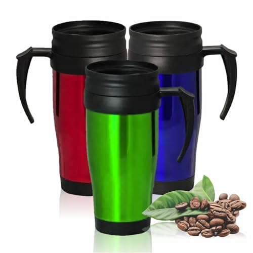 LORD C Travel Mug Coffee Cup Insulated Personalised Lid Cute Takeaway Mugs with Handle for Hot and Cold Drinks Leakproof Non Spill Thermal Reusable Vintage Portable Camping Drink 400ml (Pack of 1)