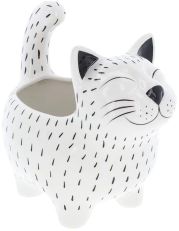 Shudehill Giftware Quirky Cats Smiling Cat Face White & Black Planter Pot (Planter)