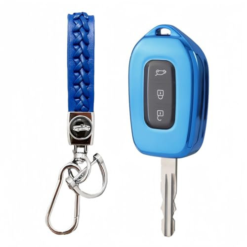 MEDZUK Schlüsselhülle Kompatibel mit Renault Twingo 3 2014-2023 2024 Autoschlüssel Hülle TPU Schlüsselgehäuse Schutz Zubehör mit Schlüsselanhänger (Blau)