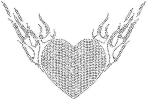 CREATCABIN Heart Rhinestone Iron on Decal Wings Bling Iron on Transfers Patches Decals Hotfix Appliques Repair Heat Transfer Glitter for Shirt Bags Clothes Letters Hat Shower Party Silver 11.8x7.9Inch