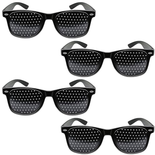 VEGCOO 4 Piezas Gafas Estenopeicos, Gafas Reticulares Antimiopía Anti-fatiga, Gafas Reticulares de Corrección de la Visión (Negro)